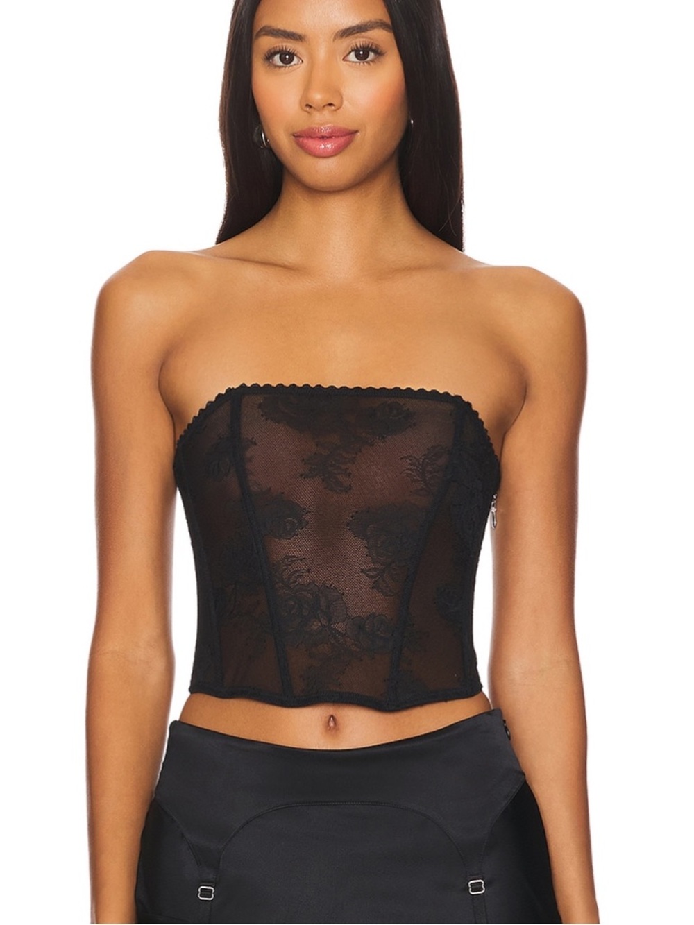 Fleur du Mal Black Bouquet Lace Corset Bandeau